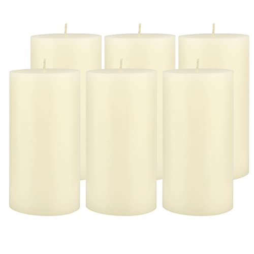 Image of Stonebriar Tall 3 x 6 Inch 80 Hour Long Burning Unscented Wax Flat Top Pillar Candles, Ivory, 6 Pack