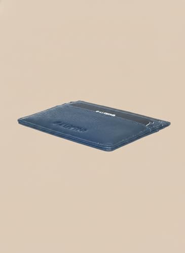 Image of Calfnero Genuine Leather Card Holder-Multiple Card Holder with ID Slots-Navy Leather Card Case