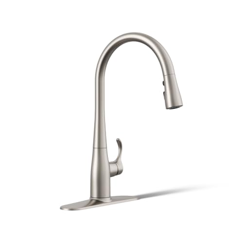 KOHLER 596-VS Simplice Kitchen Sink Faucets with Pull Down Sprayer, 3-Spray Design, Vibrant Stainless Kitchen Faucets, High Arch