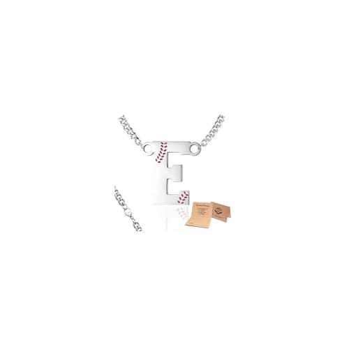 QINJIEJIE Initial Baseball Necklace for Men E Letter Necklaces Sports Accessories Drip Baseball Charm Pendant Jewelry Stainless Steel Silver Chain 22inch Personalized Gift for Men Lover Fans