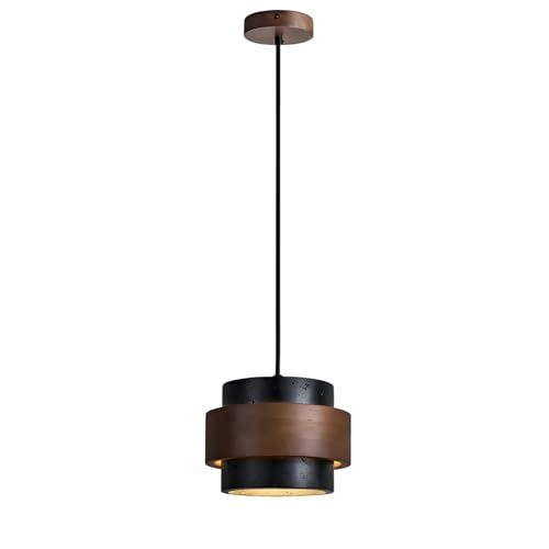 Chandelier Wabi-Sabi de travertino natural y madera para cocina y restaurante