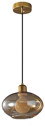Single Restaurant Chandelier - Amber Glass Globe Ceiling Pendant Light, Black Smoke Grey Blown Glass Vintage Industrial Mid Century Chandelier, Farmhouse Hanging Lamp for Kitchen Island, Dining Room,