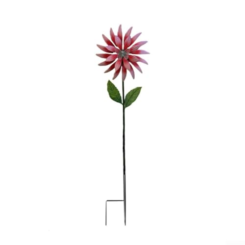 Vilgftyiet Éolienne solaire en forme de tournesol en métal – 88,9 cm – Décoration extérieure vibrante avec veilleuses – Acier résistant aux intempéries pour jardin/terrasse (rouge)