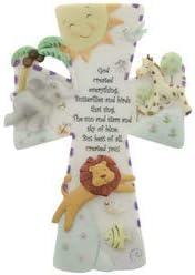 God Created Everything 7 inch Resin Stone Decorative Hanging Wall Cross for Nursery