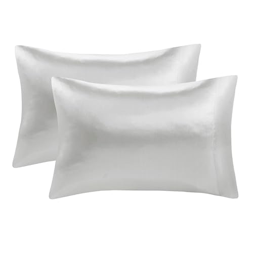Image of Madison Park Essentials Set of 2 Satin Pillowcase for Hair & Skin, Luxuriously Soft, Silky with Natural Sheen Luster, Cool to Touch, Wrinkle-Free, Machine Washable, King Light Grey 2 Piece | Pillowcase Cover for Hair & Skin, Luxuriously Soft, Natural Sheen Luster, Cool to Touch, Wrinkle-Free, Machine Washable