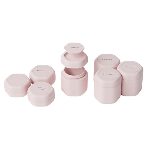 Caden Travel Container - Daily Routine Capsule Set - Magnetic Travel Capsules - For Shampoo, Conditioner, Body Wash, Pills and More - 4 Flex Medium (1.4 oz) and 3 Flex Small (0.2 oz) - Petals