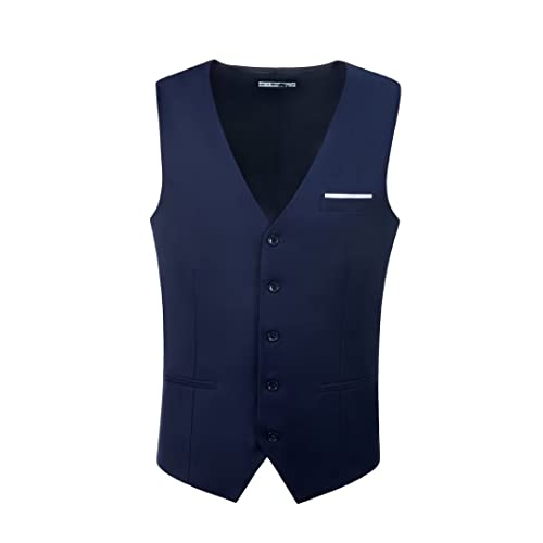 Pyiuhs Mens Suit Vest Solid Color Prom Waistcoat Slim Fit Working Jacket Wedding Dress Suit Vests For Groomsmen Bussiness Navy Blue Xxl #TOP6