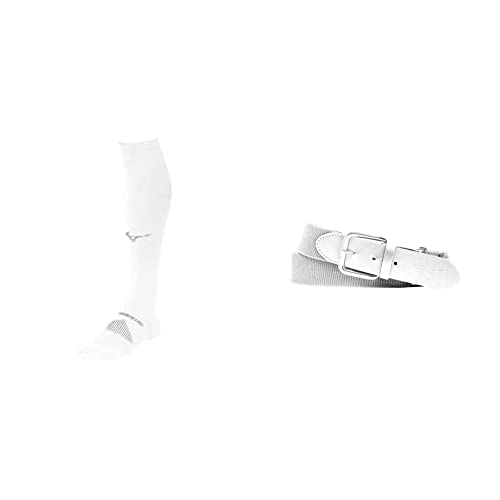 Mizuno Performance OTC Socks with Classic Elastic Belt - Youth and Adult Sizes | Baseball and Softball | White | Medium Socks, Youth Belt