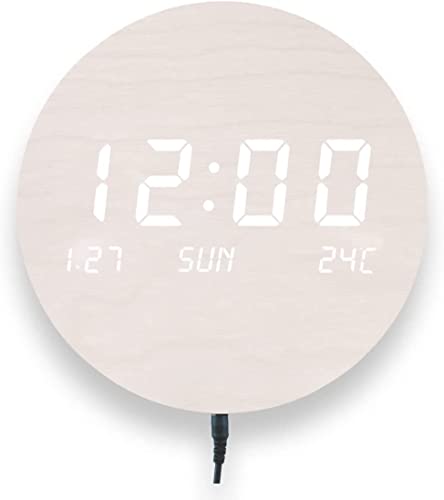 Reloj Digital de Pared, aboveClock Reloj Pared de Madera 19.5cm con Temperatura, Visualización de la Fecha, Reloj de Pared Moderno Alimentado por Cable USB【Blanco】 Cover