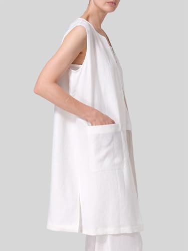 IDEALSANXUN Long Linen Vest for Women Summer Lightweight Sleeveless Blazer Jacket Trench Coat Open Front Cardigan Waistcoat3