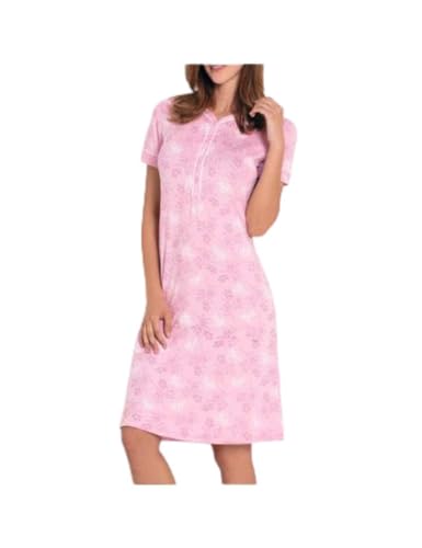 Linclalor Camisón de noche para mujer Serafino de media manga 02301, rosa blanco, 56, rosa y blanco., 52