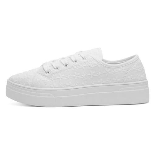 Lilley Womens White Floral Platform Canvas Shoe - Size 5 UK - White