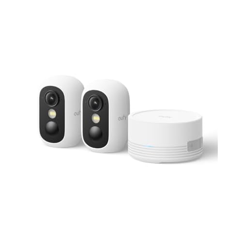 eufy Security eufyCam C35 2 Wireless Cameras for Int/East, Magnetic Mount, Color Night View, Local Memory, No Monthly Charge, IP67, Face Recognition, PV Panel Support, White