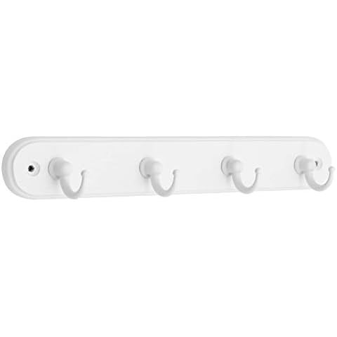 keypak 4-Hook Wall-Mounted Key Tidy, Small Wooden Key Holder Organiser Rack, White Cover