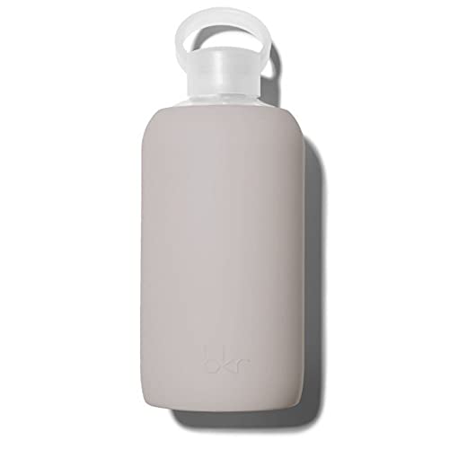 Bkr Big Smooth Heather - 32Oz/1L - Glass Water Bottle - Opaque Warm Concrete Grey - Dishwasher Safe - Removable Silicone Sleeve - Bpa Free #TOP10