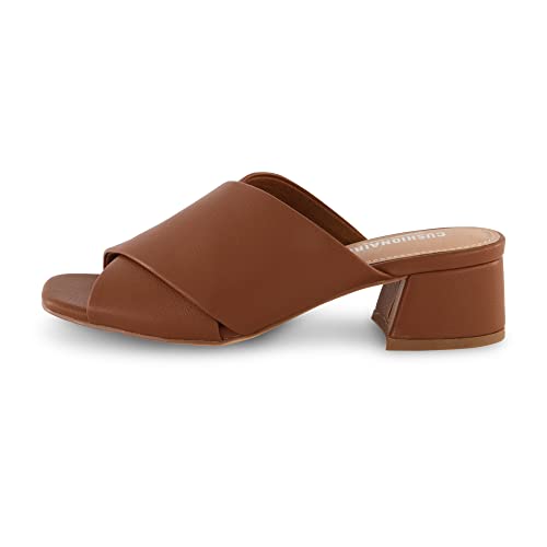Cushionaire Garland Cross Band Block Heel Sandal +Memory Foam, Wide Widths Available, Whiskey 6.5 #TOP1