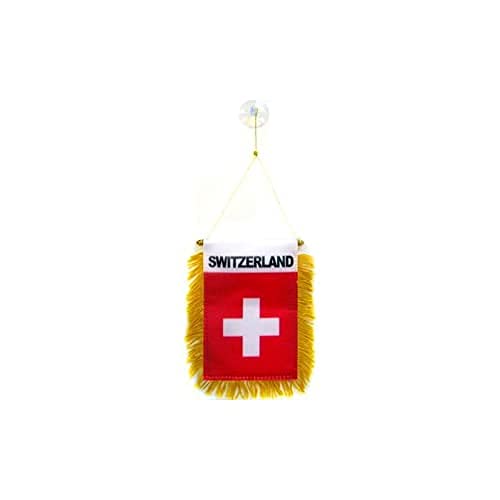 AZ FLAG - Fanion Suisse Pour Décoration Voiture Avec Ventouse et Franges Dorées - Mini Drapeau Helvétique - 13x10 cm