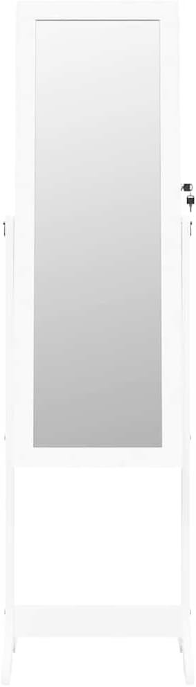 vidaXL Free-standing Mirror Jewellery Cabinet with LED Lights - White Engineered Wood - Adjustable Full-length Mirror - Lockable Storage Space for Perfumes and Jewellery