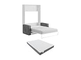 letto a scomparsa con divano clei usato Mobile da montare. Vente-unique - Letto a scomparsa con divano apertura verticale manuale 140 x 200 cm Bianco e Grigio + Materasso - VACIALA II