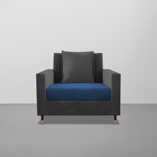 Image of Casaliving Garcia 1 Seater Sofa Set for Living Room (Blue Black Colour) Premium Fabric Sofa