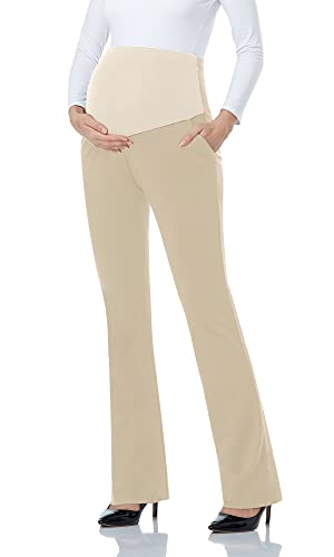 POSHGLAM Damen-Umstandshose für die Arbeit, lässig, zum Überziehen, Stretch, bequem, schmal, gerades Bein, Knöchelhose, B04 Khaki, Groß Cover