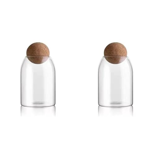 YGBWAOV 2X de Vidrio Transparente, Recipientes de Vidrio para Almacenamiento de Alimentos con Corcho Redondo Hermético, para Dulces, Nueces, y Granos de Café, 9 X 15 cm