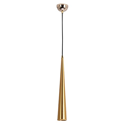Suspension LED tube long dorée pour illuminer un îlot de cuisine ou un comptoir de bar moderne