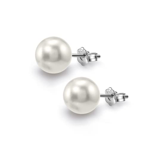 Image of HIGHSPARK 925 Silver Classic Pearl Earrings for Women | 92.5 Sterling Silver & Brilliant Lustre Pearls | Lovely Gift for Women