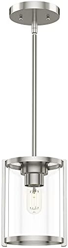 Hunter - Astwood 1-Light Brushed Nickel, Caged Style, Dimmable, Mini Pendant Light for Bedrooms, Kitchens, Dining, Living Rooms - 19119