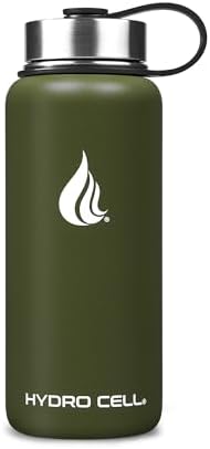 HYDRO CELL Stainless Steel Water Bottle w/Straw & Wide Mouth Lids (40oz 32oz 24oz 18oz) - Keeps Liquids Hot or Cold with Double Wall Vacuum Insulated Sweat Proof Sport Design (Army 32 oz)