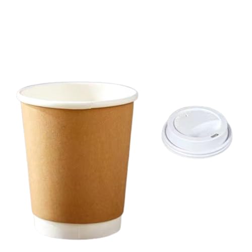 紙コップ 使い捨て コーヒー カップ ペーパーコップ 蓋つき コップ 耐熱 使い捨てコップ 二重断熱 お茶カップ 50個入厚紙 使い捨てカップ業務用品 クラフト紙カップホットコーヒー紙カップテイクアウト持ち帰り豆乳カップ蓋付きドリンクカップ (8oz(27