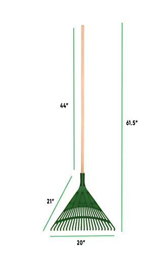 Superio Garden Rake With Wood Handle - Durable Plastic Head 22 Tines Fall Lawn Rake, Collect Loose Debris And Leaves Among Delicate Plants, Green (1) #TOP3