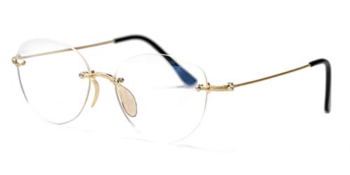 SOOLALA Mens Womens Bifocal Reading Glasses Rimless Clear Lens Eyeglass Cat Eye Frame Eyewear, 1.5