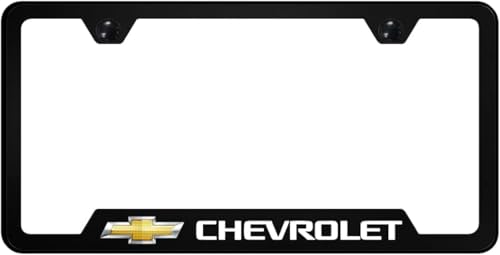 Au-TOMOTIVE GOLD, INC. Officially Licensed UV Print Logo on Black Polycarbonate Notched License Plate Frame for Chevrolet