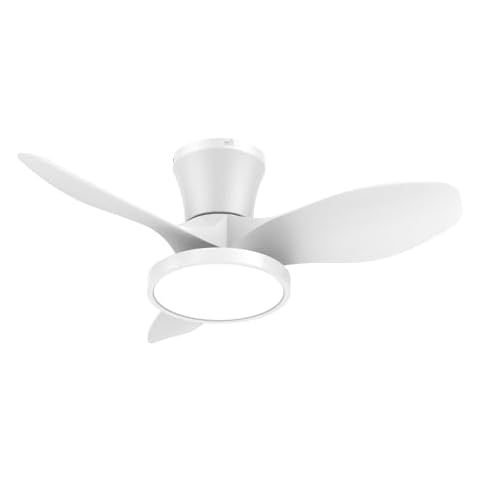 ocioc Quiet Ceiling Fan with LED Light DC motor 32 inch Large Air Volume Remote Control White for Kitchen Bedroom Dining room Patio Cover