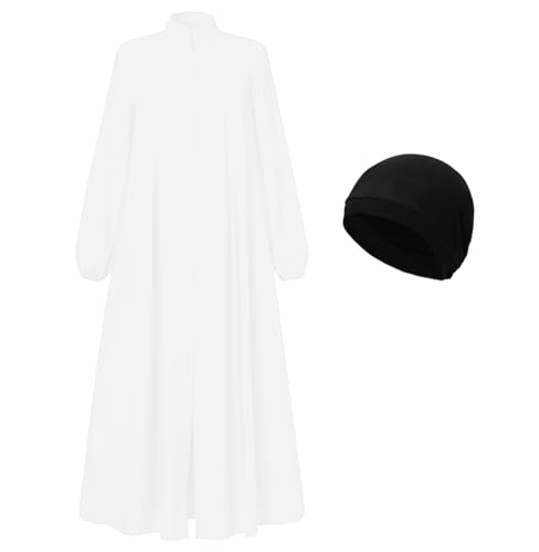 Image of Womens Muslim Abaya Dress Front Zipper 2 Pockets Long Sleeve Prayer Islamic Clothes with Hijab Cap