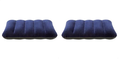 Intex 68672, Almohada Hinchable flocada, Unisex Adulto, Azul, 43 x 28 x 9 cm (Paquete de 2)
