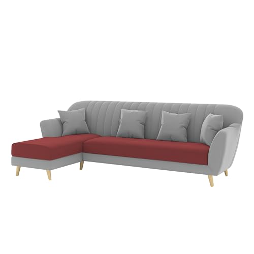 Image of Atticus LHS 6 Seater L Shape Sofa Set for Living Room (Maroon Grey Fabric) Premium Fabric Sofa Set