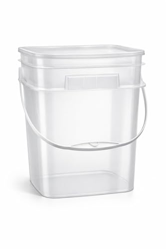 Image of House Naturals 4 Gallon Square Food Grade Bucket Pail with Plastic Handles and Lid (Pack of 3) (Clear - Black lids)
