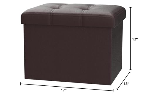 Image of Bsketa Storage Ottoman Bench,17 Inch Folding Leather Foot Rest Stool,Brown | Ottoman with Storage, Thicker Foam Padded Seat, Living Room, Dorm, Bedroom, Load 330 lbs, Easy to install,17x13x13in