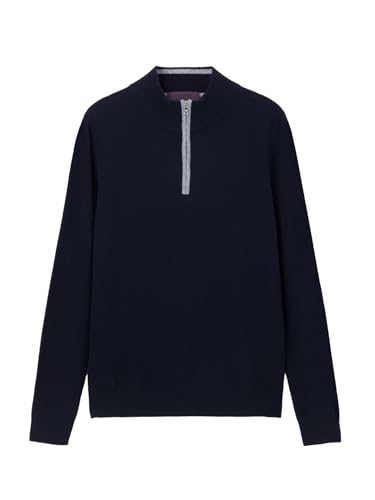 Quarter-Zip 100% Merino Wool Sweater for Men Mock Neck Pullover Contrast Trim Casual Long Sleeve Knit Tops