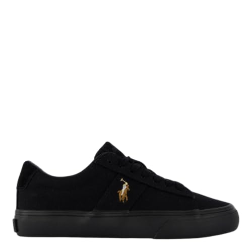 POLO RALPH LAUREN Zapatillas Deportivas de Lona, Negro, con Logo Bordado Dorado, Estilo Casual Talla 44