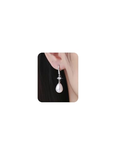 Pearl Drop Earrings Sparkling Crystal Teardrop Dangle Stud Earrings White
