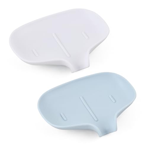 Wisebom 2 Pezzi Scatola di Sapone in Plastica Portasaponetta con Scolo Porta Sapone Solido Portasapone per Casa, Palestra, Bagno, Viaggi a all'Aperto (Bianco Blu)