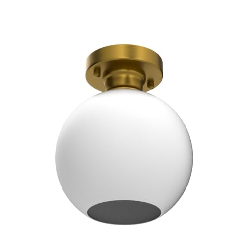 Image of Gold Semi Flush Mount Ceiling Light with Milk Opal Glass Shade | Opaque Ceiling Light Fixture with Hand-Blown Glass, Impurity-Free, Quick Installation for Living Room Bedroom Hallway