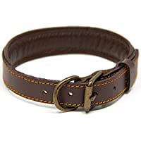 Logical Leather Padded Dog Collar - Best Full Grain Heavy Duty Genuine Leather Collar - Brown - Medium #TOP7