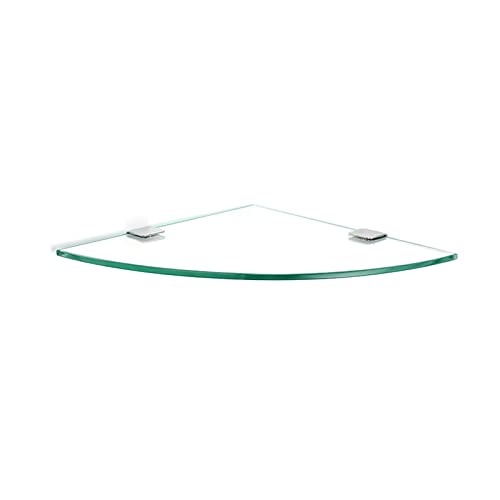 Estante esquinero de cristal para baño, pequeño estante triangular de vidrio templado con soportes de metal pulido (28 cm)