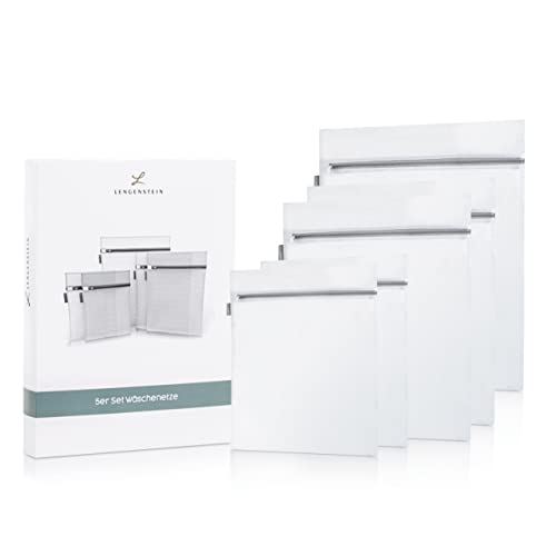 Lengenstein® 5er Set Wäschenetze für Waschmaschine Wäschebeutel Wäschesäcke mit Reißverschluss mit grauer Naht Wäschesack Waschbeutel für Unterwäsche, Socken, Pullover und Jacken Cover