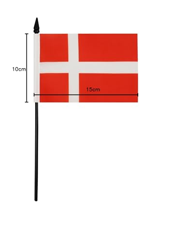 AZ FLAG - Denmark Table Flag 4'' x 6'' - Danish Office Mini Banner 100% Polyester 15 x 10 cm - Mini Desk Flag with 10'' Pole and Black Plastic Base