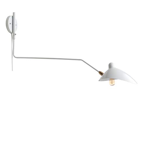 Image of JONATHAN Y Frank 1-Light Wall Sconce Swing Arm Metal 35 inch, White /Brass Gold | Mid-Century Modern, Adjustable Bowl Shade, Retro, Plug-In, Down Light, LED Bulb Included